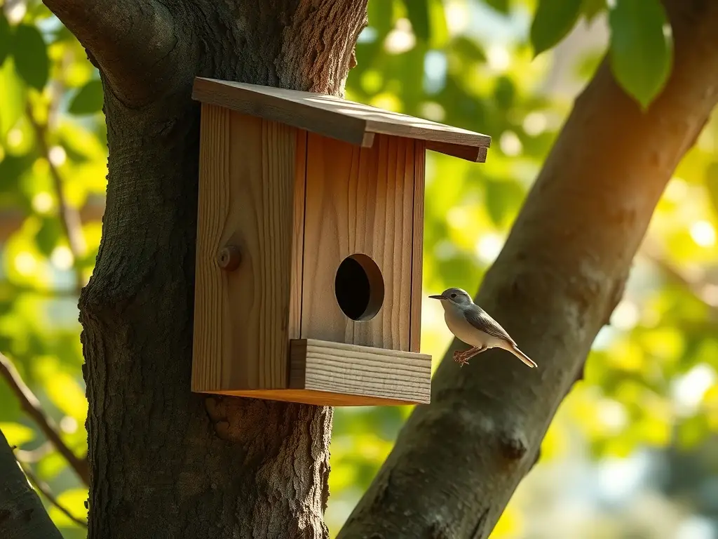 A close-up shot of a bird breeding box installed in a protected area, highlighting the organization's breeding programs and conservation efforts.