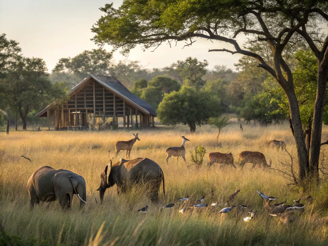 A photograph showcasing a wildlife breeding program, featuring healthy animals in a natural setting. The image should highlight the organization's efforts to increase wildlife populations and ensure genetic diversity.